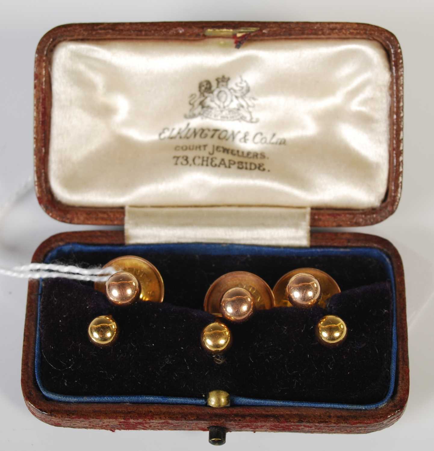 Lot 54 - Three 9ct gold shirt studs, 2 grams, together...