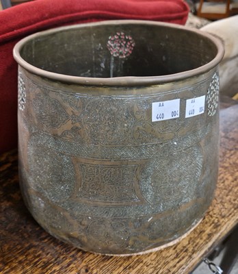 Lot 397 - An antique Cairo Ware brass planter of tapered...