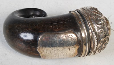 Lot 135 - A 19th century white metal mounted horn snuff...