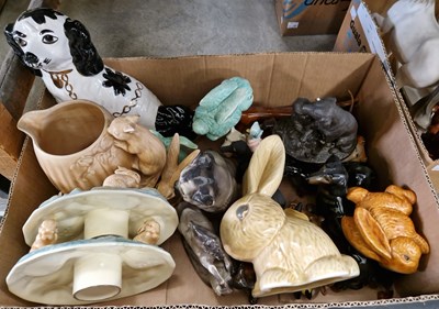 Lot 423 - Two boxes of mixed ceramic animal figures to...