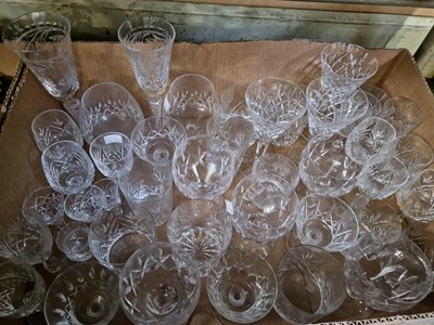 Lot 444 - A box of assorted glassware.