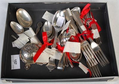 Lot 157 - A collection of assorted silver flatware,...