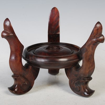 Lot 183 - A Chinese dark wood vase/ bowl stand, early...
