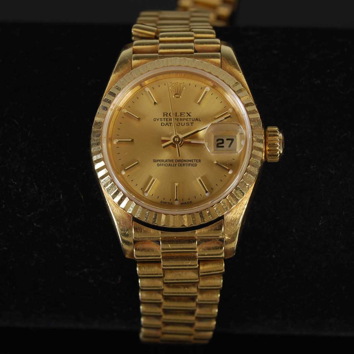 Lot 6 - An 18ct gold ladies Rolex Oyster Perpetual...