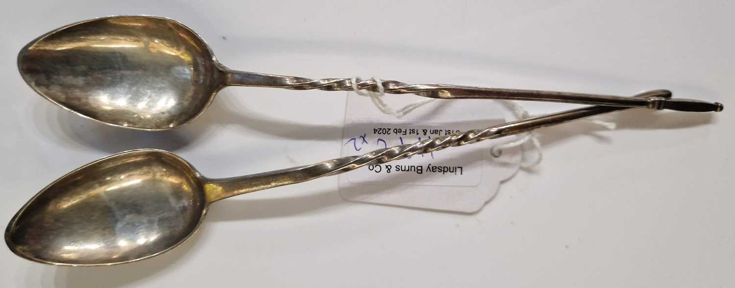 Lot 119 - Two antique silver teaspoons with elongated...