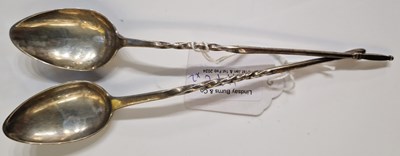 Lot 119C - Two antique silver teaspoons with elongated...