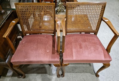 Lot 641 - A pair of stained mahogany canework back...