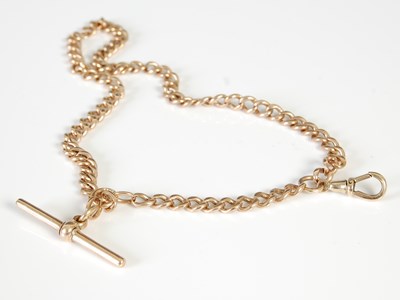 Lot 450E - A 9ct gold Albert chain with T-bar suspension,...