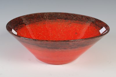 Lot 11 - A Monart glass bowl, mottled red and black...