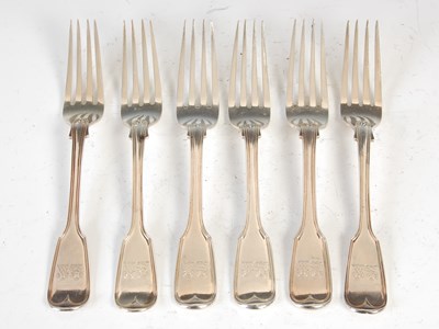 Lot 385A - A set of six William IV silver table forks,...