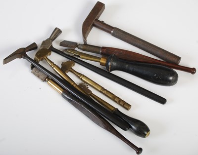 Lot 185A - Three vintage hammers and two leather working...