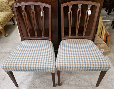 Lot 710 - A pair of antique mahogany dining chairs with...