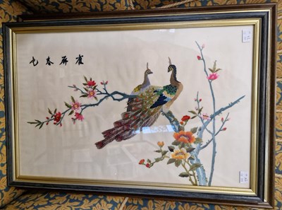 Lot 744 - Two framed and glazed Chinese silkworks of...