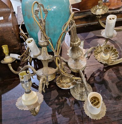 Lot 757 - A brass six branch chandelier, each branch...