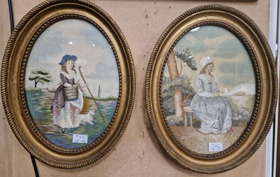 Lot 537 - A pair of 19th century silk-work pictures,...