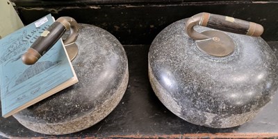 Lot 471 - A pair of granite curling stones together with...