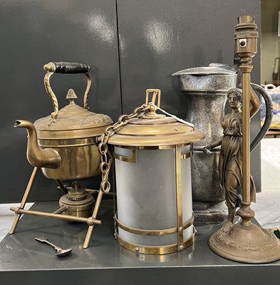 Lot 443 - A collection of mixed wares comprising brass...