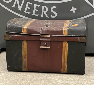 Lot 823 - A Japanned metal trunk, 55cm wide.