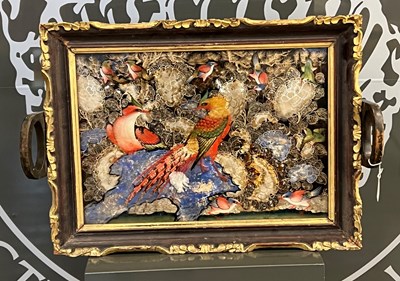 Lot 504 - A serving tray with foil backed painting of...