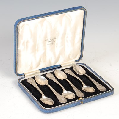 Lot 381E - A cased set of six sterling silver teaspoons...