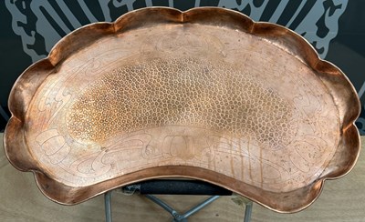 Lot 535 - An Art Nouveau style kidney shaped copper tray...