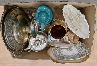 Lot 654 - A box of mixed wares to include EP spirit...