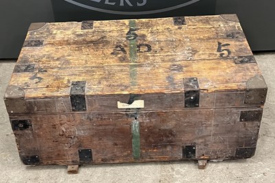 Lot 908 - An antique oak and metal bound trunk with twin...