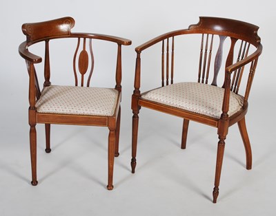 Lot 21 - Two Edwardian mahogany chairs, one a horseshoe...