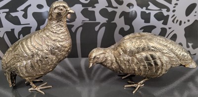 Lot 430 - Two silver-plated table partridges, 16.5cm high.