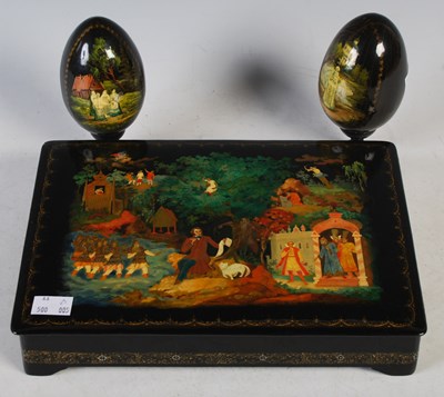 Lot 548 - An antique Russian hand-painted lacquered box,...