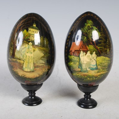 Lot 548 - An antique Russian hand-painted lacquered box,...