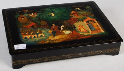 Lot 548 - An antique Russian hand-painted lacquered box,...