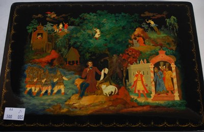 Lot 548 - An antique Russian hand-painted lacquered box,...