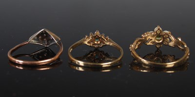 Lot 59 - Two 9ct gold and gem set dress rings, gross...