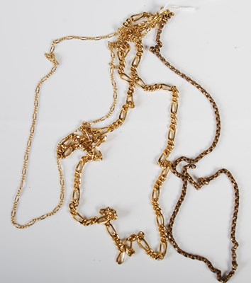 Lot 78 - A long yellow metal necklace, 69cm long, a...