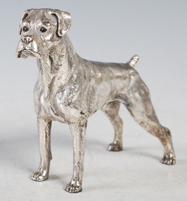 Lot 130 - A filled silver model of a boxer dog,...