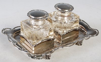 Lot 146 - A Birmingham silver desk stand set with two...
