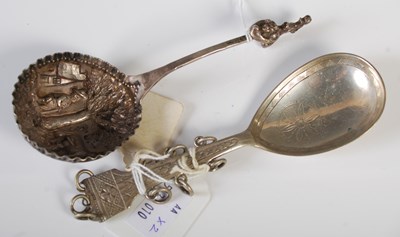 Lot 180 - A Continental white metal spoon, the dished...