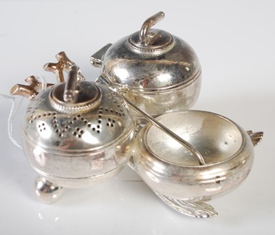 Lot 178 - A Victorian electroplated three-piece cruet...