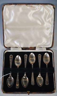 Lot 188 - A cased set of six Sheffield silver coffee...