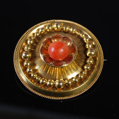 Lot 243 - A 19th century yellow metal and coral brooch /...
