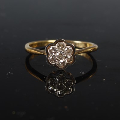 Lot 277 - A yellow and white metal diamond cluster ring,...