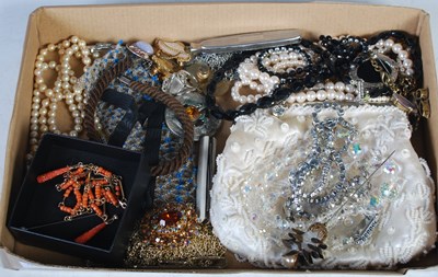 Lot 295 - A box of assorted costume jewellery to include...