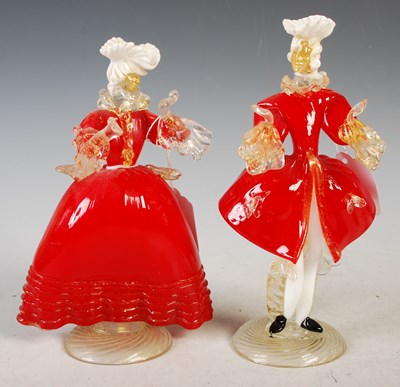 Lot 312 - A pair of clear, gilt, opaque white and red...