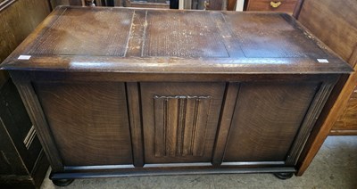 Lot 790 - A 20th century oak blanket box, raised on four...