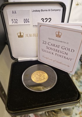 Lot 322 - A Jubilee Mint 22ct gold sovereign 'Gillick...