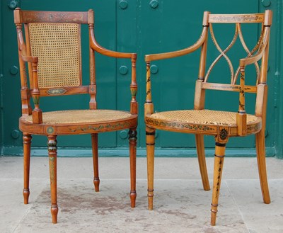 Lot 89A - An Edwardian painted satinwood armchair, the...