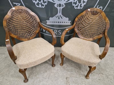 Lot 838 - A pair of Art Deco walnut open armchairs, the...