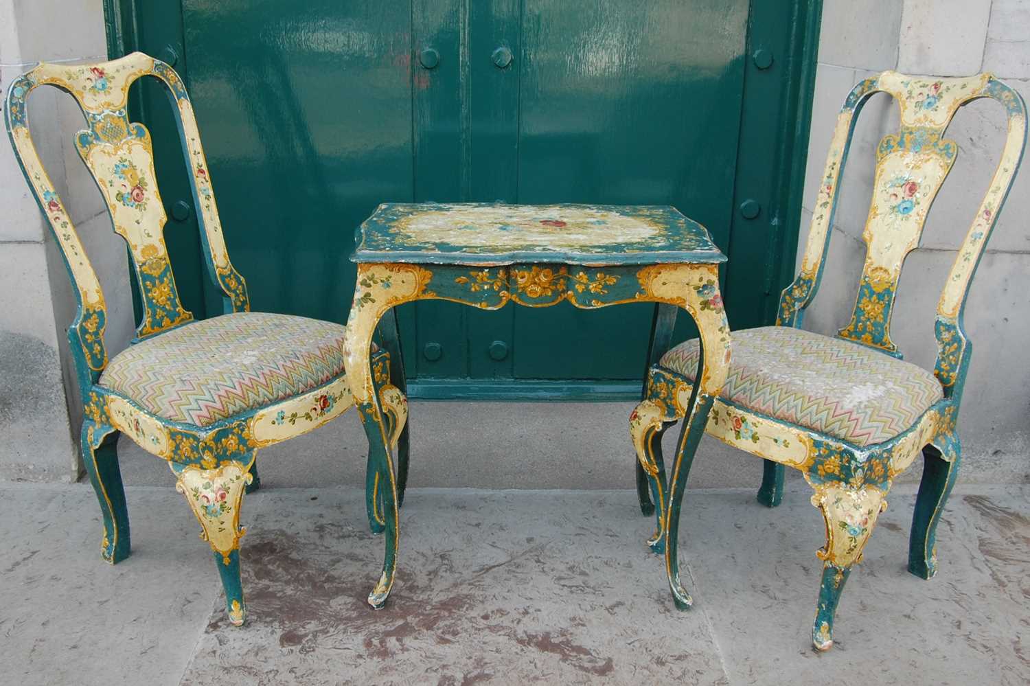 Lot 89 - A pair of painted Queen Anne style side chairs,...