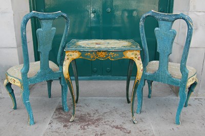 Lot 89 - A pair of painted Queen Anne style side chairs,...